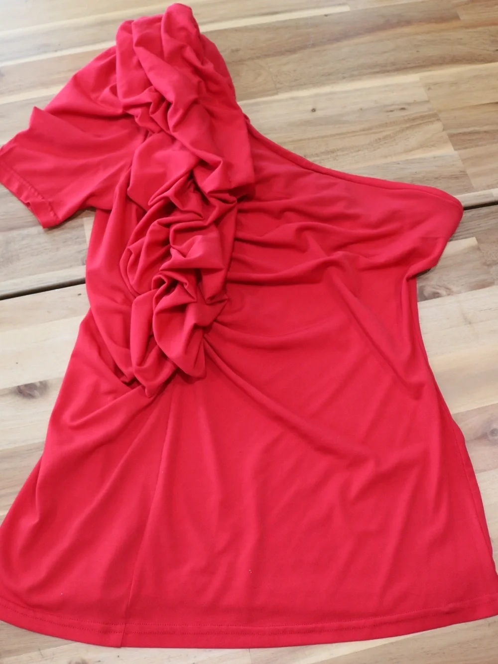 Red One-Shoulder Ruffle Top - Picture 1 of 2